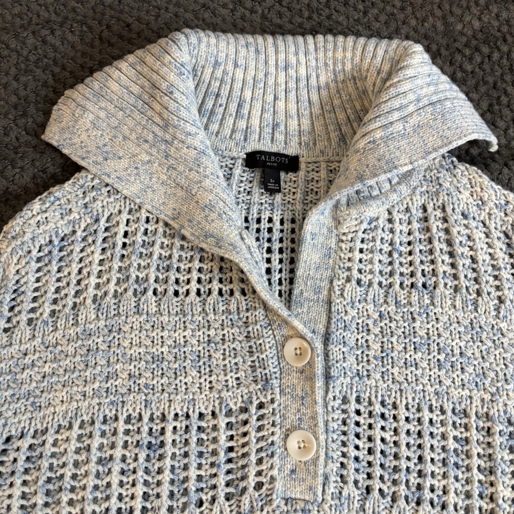 Talbots Womens Small Petite Open Knit 100% Cotton Sweater Long Sleeve Pullover - Picture 7 of 7
